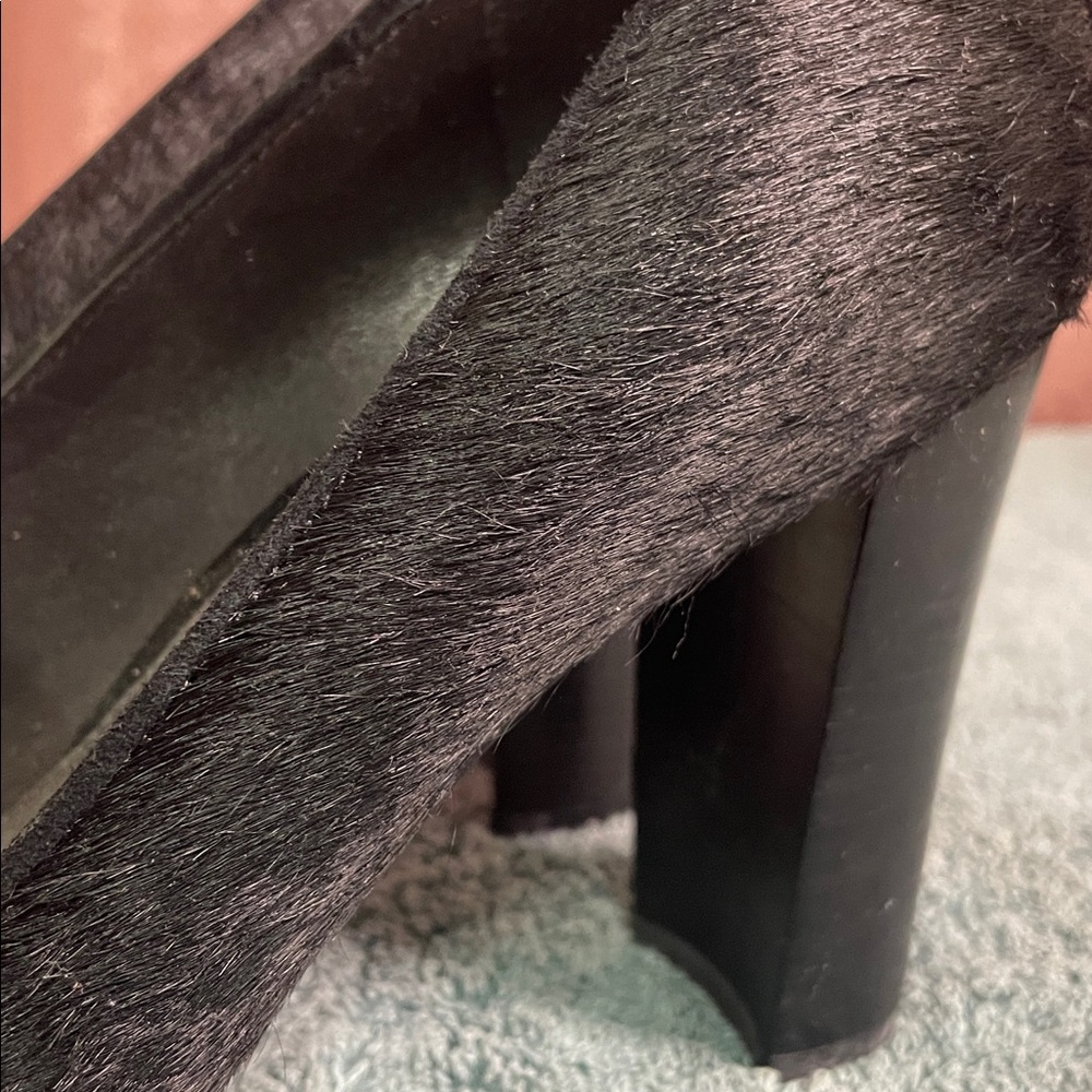 Ralph Lauren Black Pony Hair Block Heel Round Toe Shoes Formal Slip on Pumps 10B - Picture 4 of 9